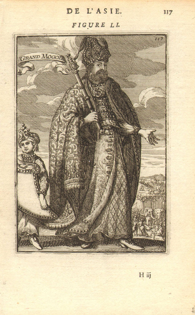 MUGHAL EMPEROR AURANGZEB. Mogul Moghul Empire. 'Grand Mogol'. India. MALLET 1683